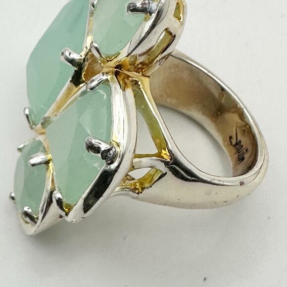 Sequin Hearts Ring Nordstrom Costume Jewelry Chunky Big Gold tone Green SIZE 7 - Picture 4 of 9